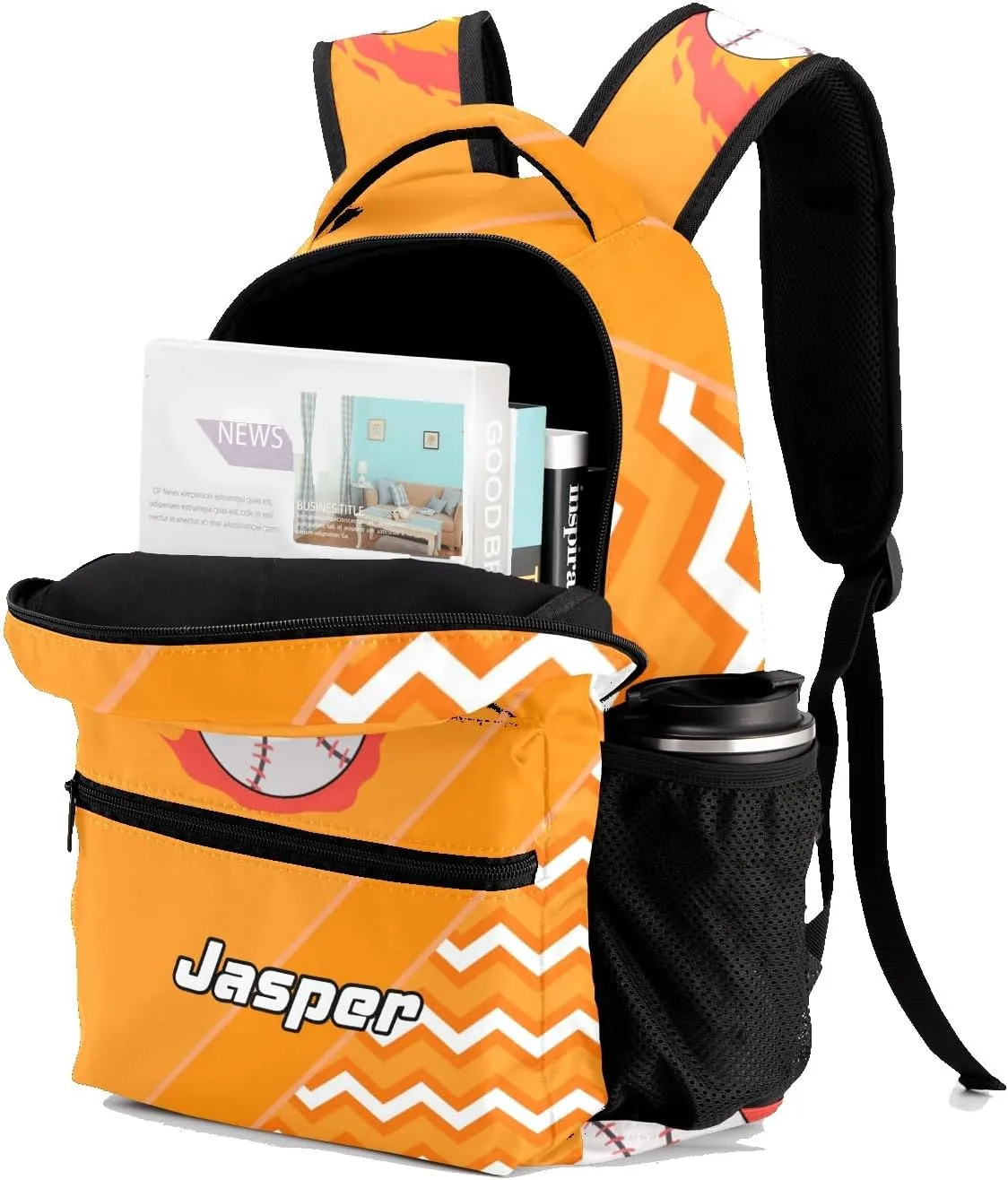 Baseball Fire Cool Excited Orange Kids Toddler Backpack Personalized School Bag with Chest Strap for Boys Girls Preschool Kindergarten Nursery Children Bag