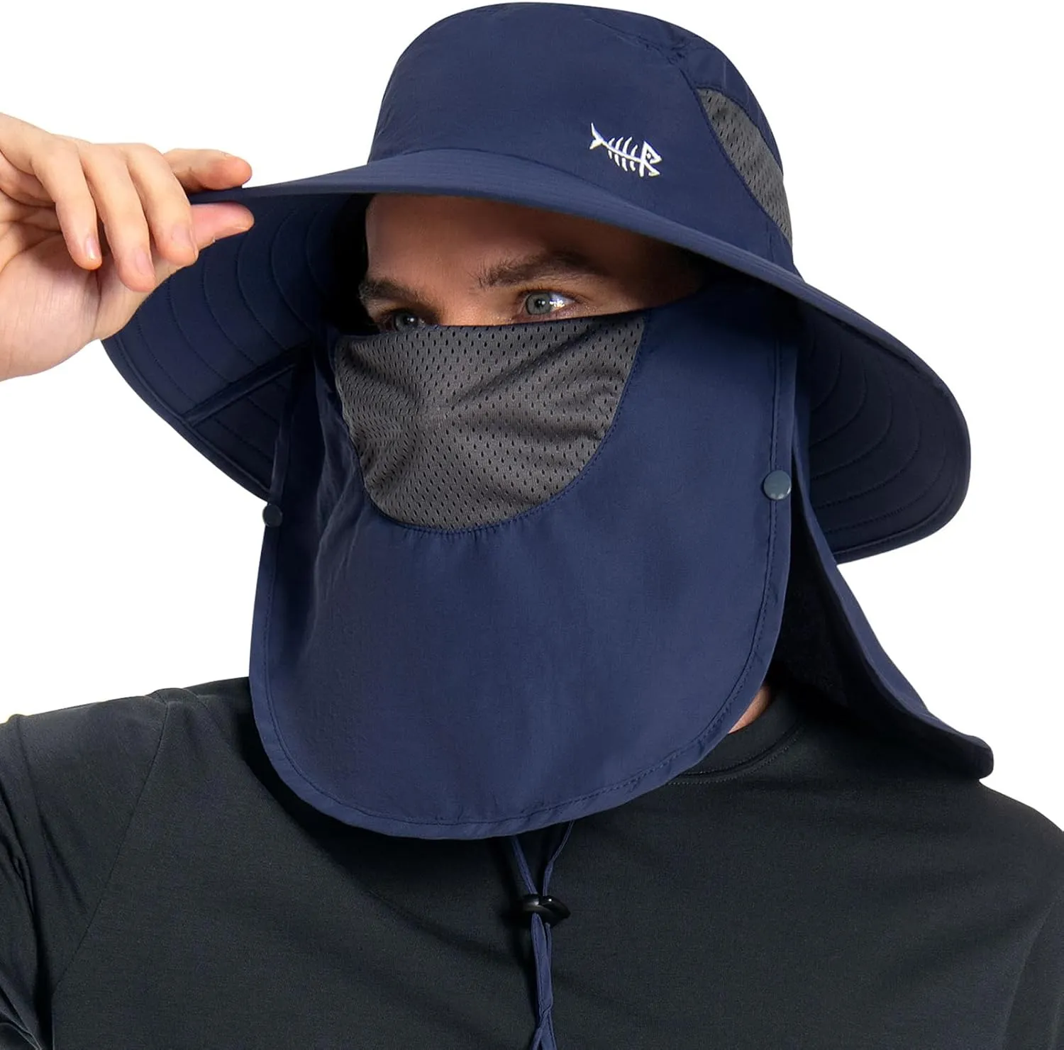BASSDASH UPF 50  Breathable Sun Hat with Removable Face Cover and Neck Flap Wide Brim Bucket Hat for Fishing Hiking Men Women