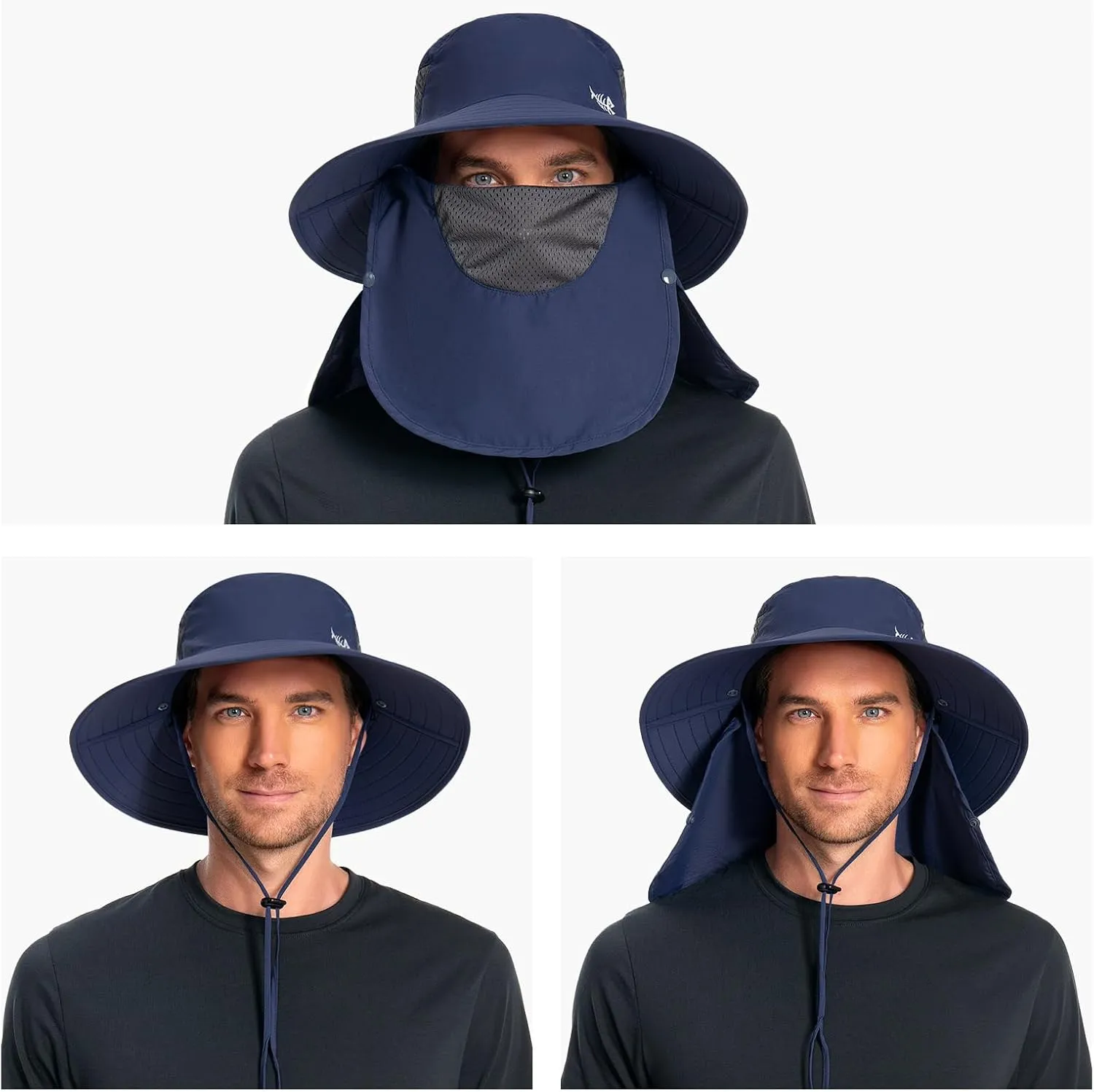 BASSDASH UPF 50  Breathable Sun Hat with Removable Face Cover and Neck Flap Wide Brim Bucket Hat for Fishing Hiking Men Women