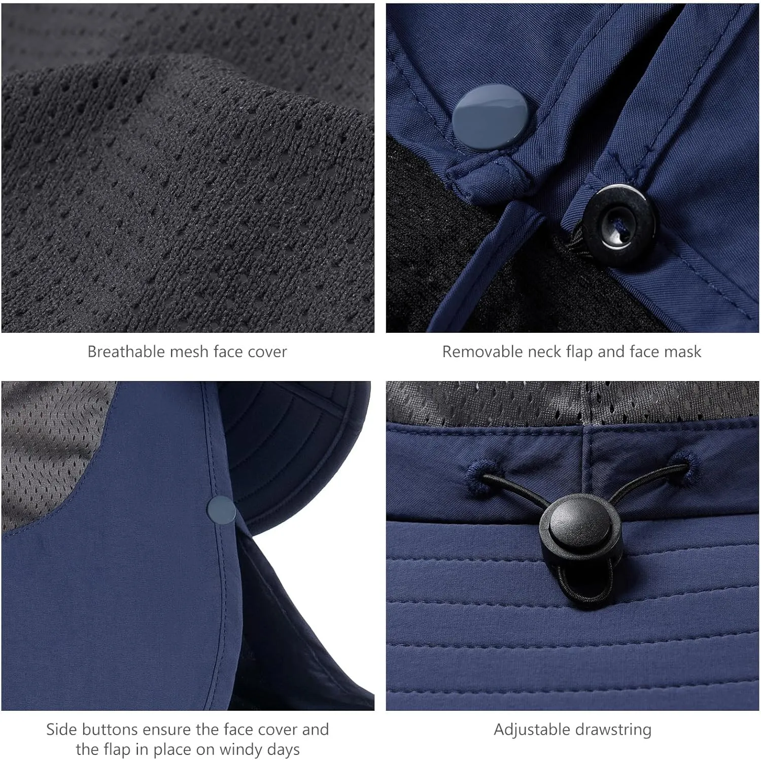 BASSDASH UPF 50  Breathable Sun Hat with Removable Face Cover and Neck Flap Wide Brim Bucket Hat for Fishing Hiking Men Women