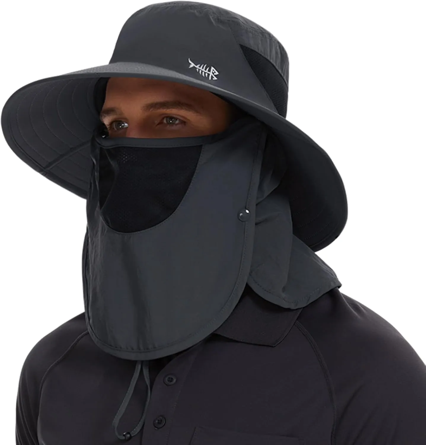 BASSDASH UPF 50  Breathable Sun Hat with Removable Face Cover and Neck Flap Wide Brim Bucket Hat for Fishing Hiking Men Women