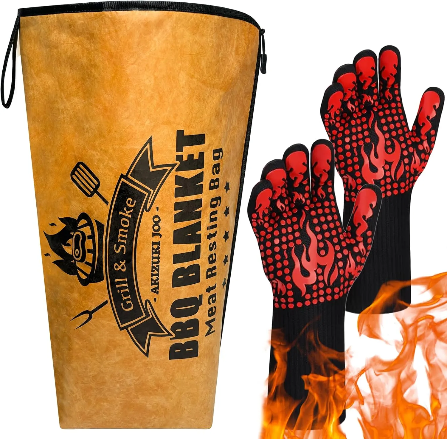 BBQ Blanket for Resting Meat, Insulated Meat Resting Bag with Fireproof Grill Gloves for BBQ Smoking, Reusable Wide Mouth Resting Blanket for Large Briskets/Turkeys/Pork Shoulders