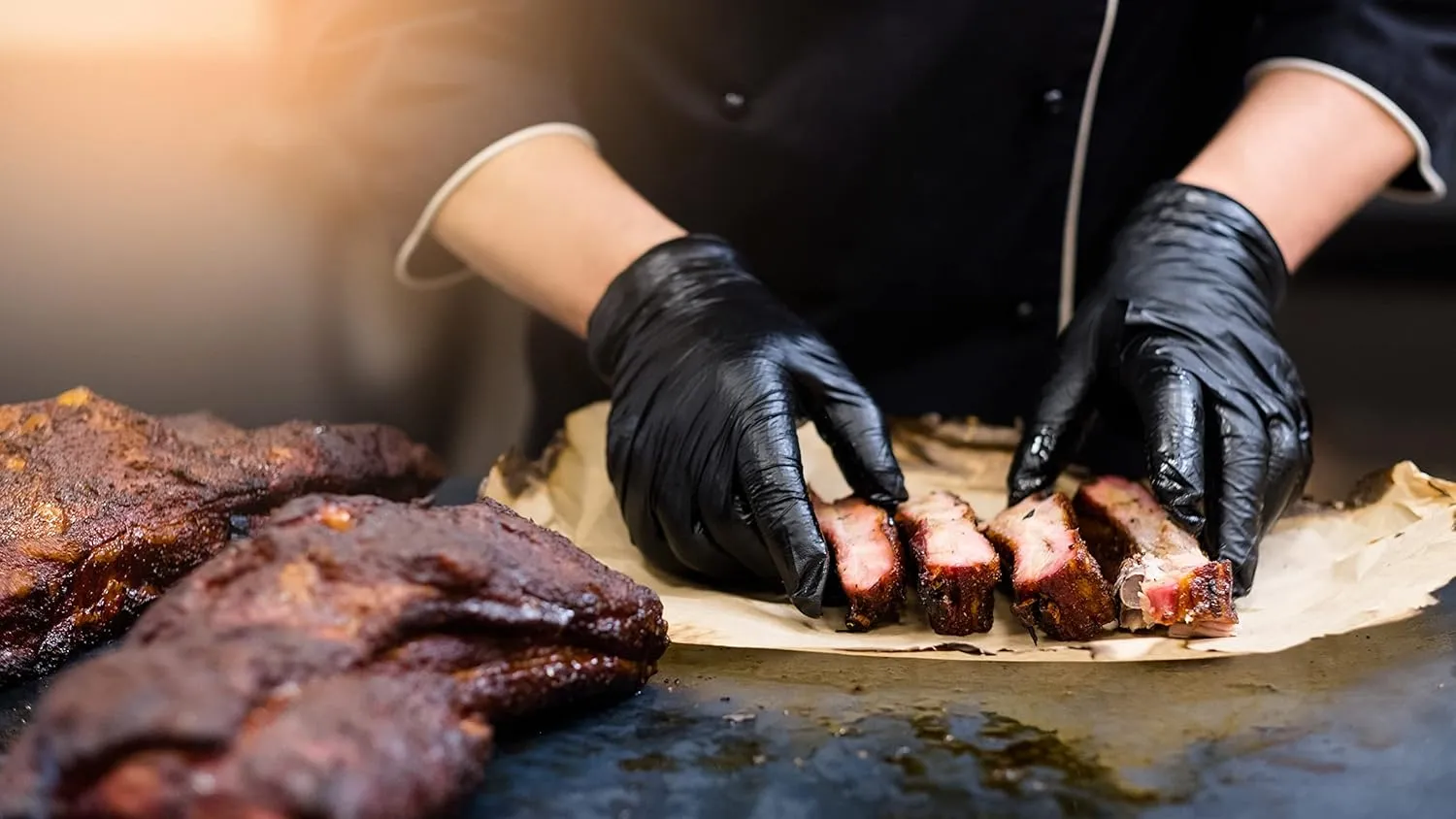 BBQ Gloves 4 Cotton Glove Liners and 100 Disposable Gloves Washable Cotton Liners Powder Latex Free Nitrile Gloves