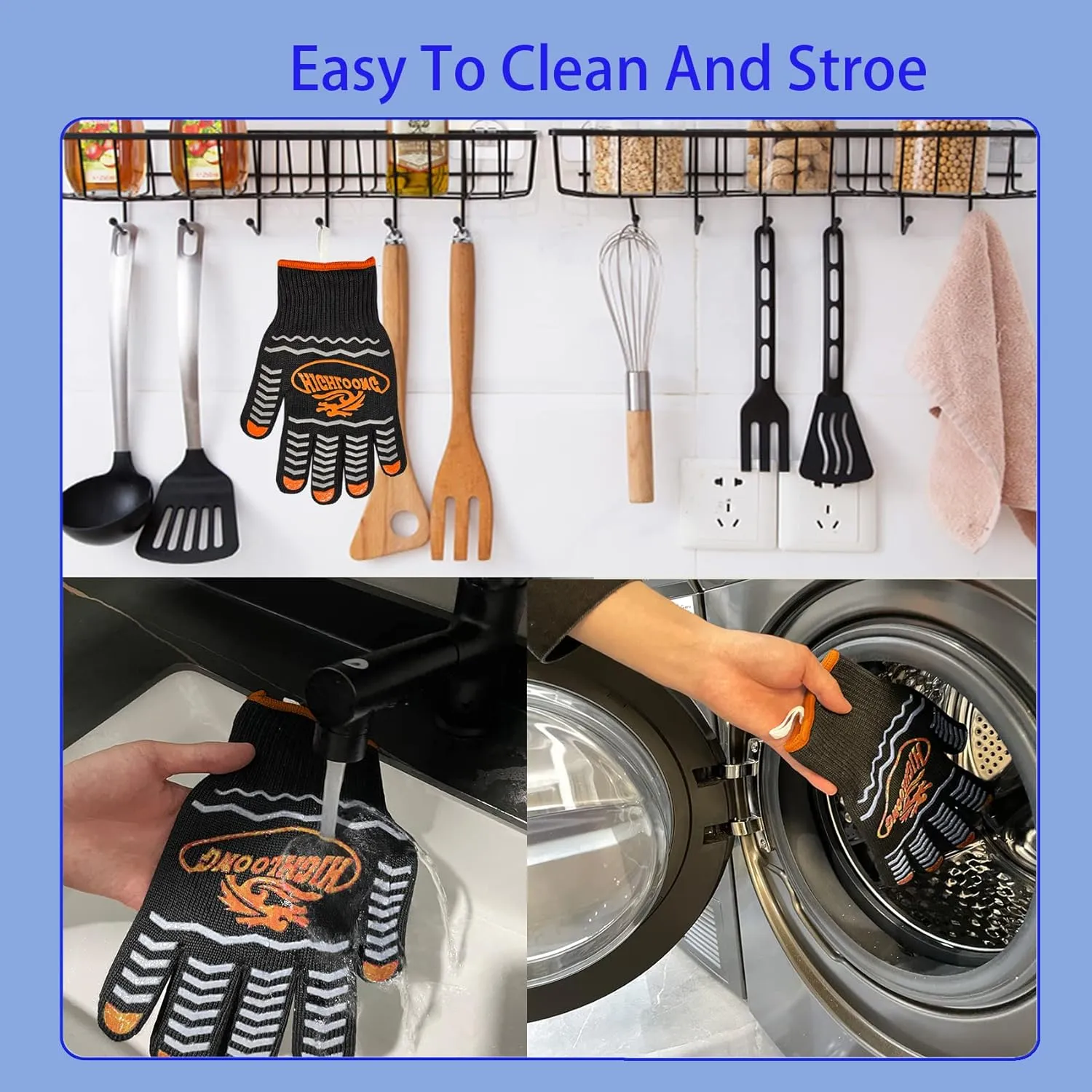 BBQ Gloves, Oven Gloves 1472℉ Heat Resistant Gloves for Grilling, Kitchen Gloves for BBQ, Grilling, Cooking, Baking-1 Pair