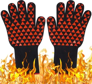 BBQ Gloves,Oven Gloves,1472°F Heat Resistant Grilling Gloves, Silicone Non-Slip Oven Mitts, Fireproof Cooking Gloves for Barbecue, Baking, Grilling, and Kitchen Use, Long Protective Gloves