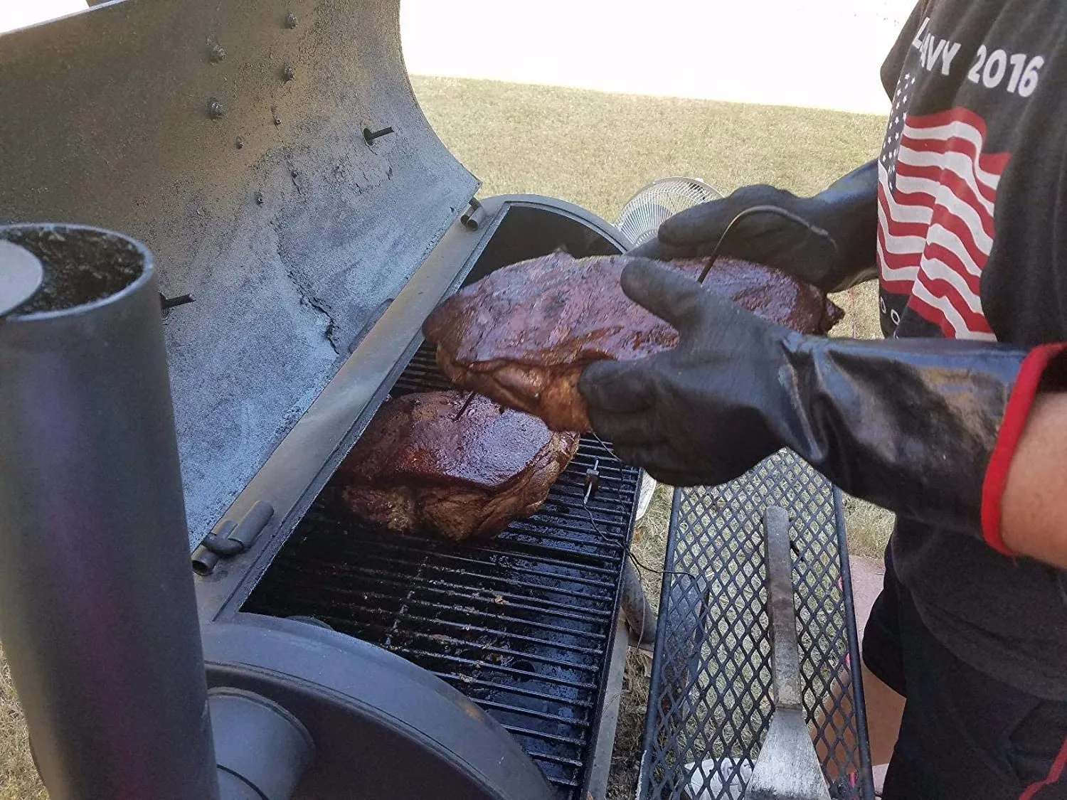 BBQ Grill Oven Gloves 14 Inches,932℉,Heat Resistant-Smoker, Cooking Barbecue Gloves, for Handling Heat Food Right on Your Fryer,Grill, Waterproof, Fireproof, Oil Resistant Neoprene Coating