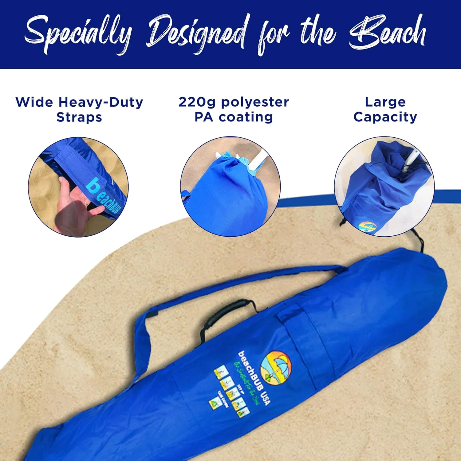 Beach Umbrella Bag - Waterproof & Foldable Beach Bag for Umbrellas with Wide Padded Shoulder Strap & Molded Carry Handle