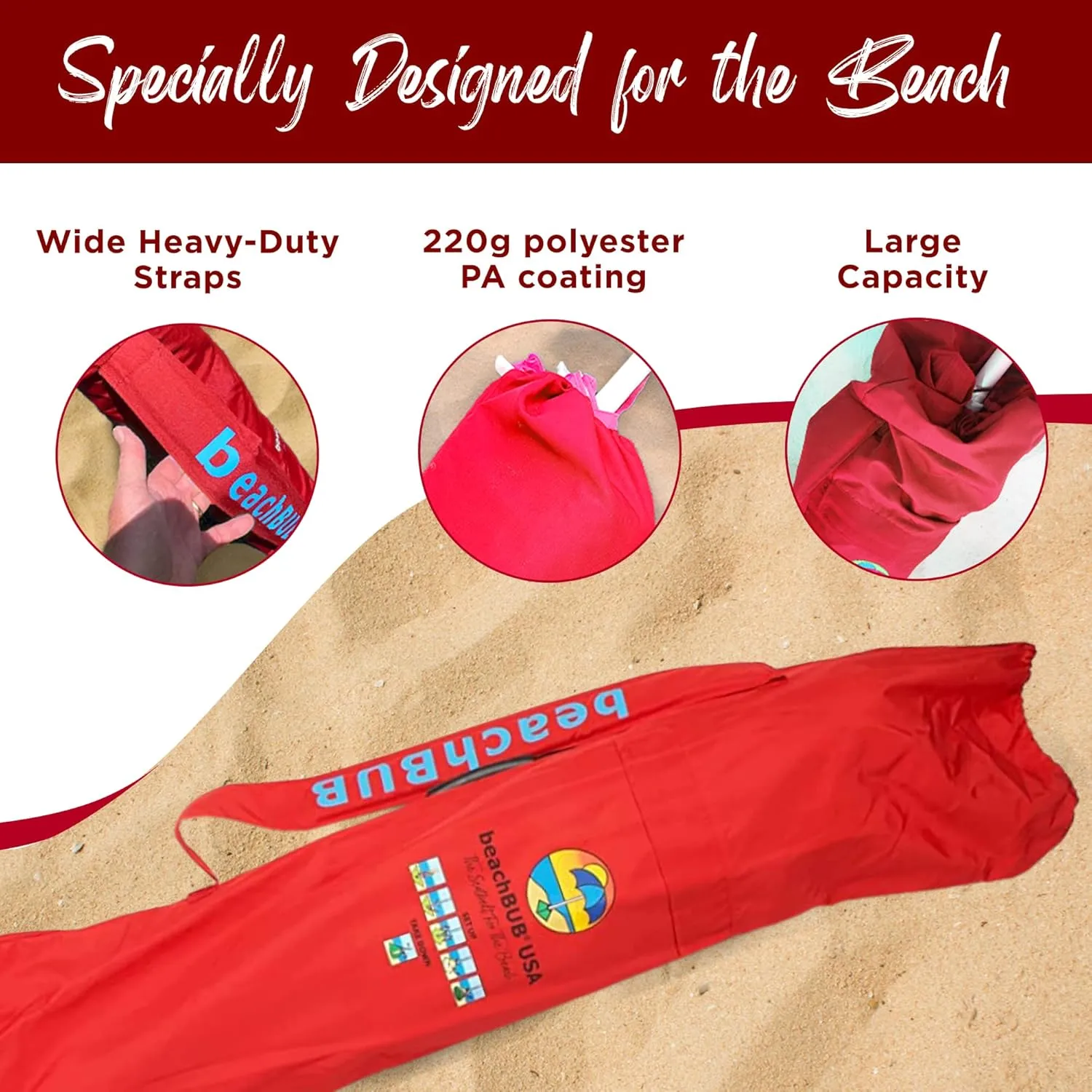 Beach Umbrella Bag - Waterproof & Foldable Beach Bag for Umbrellas with Wide Padded Shoulder Strap & Molded Carry Handle