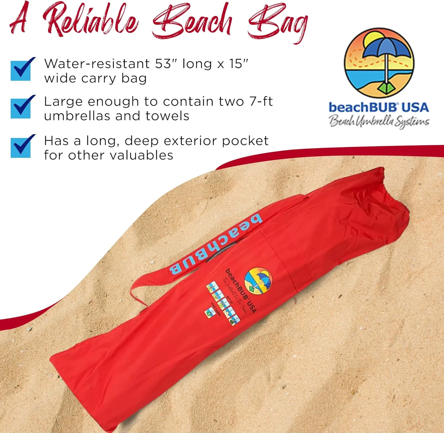 Beach Umbrella Bag - Waterproof & Foldable Beach Bag for Umbrellas with Wide Padded Shoulder Strap & Molded Carry Handle