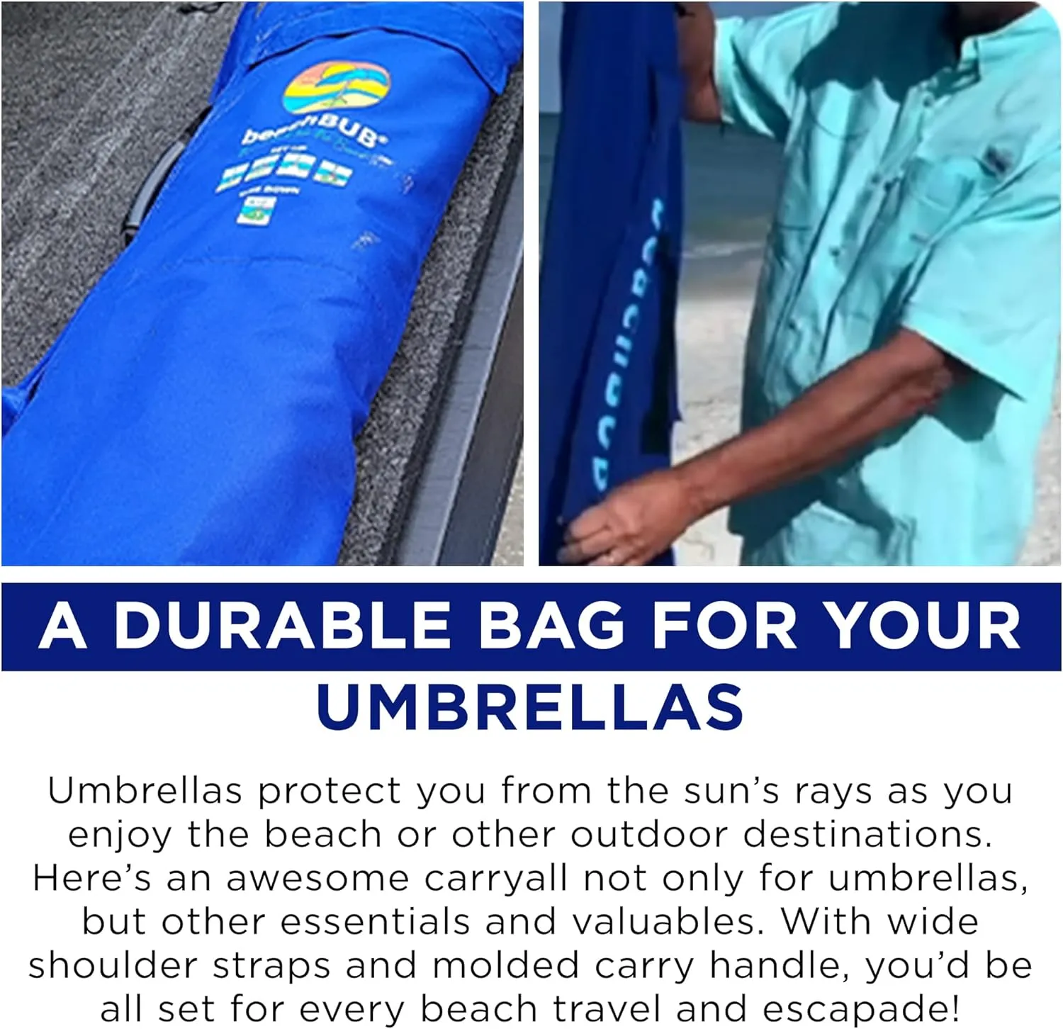 Beach Umbrella Bag - Waterproof & Foldable Beach Bag for Umbrellas with Wide Padded Shoulder Strap & Molded Carry Handle