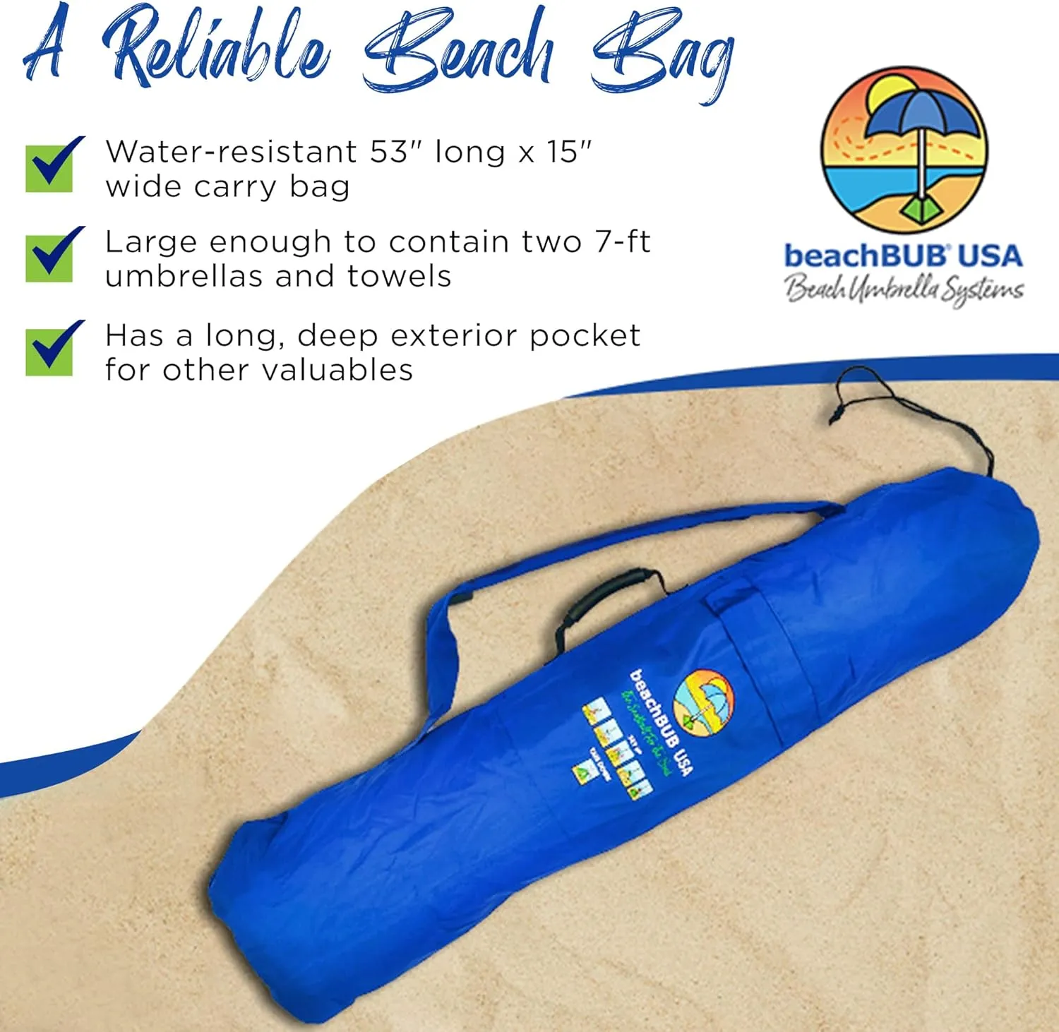 Beach Umbrella Bag - Waterproof & Foldable Beach Bag for Umbrellas with Wide Padded Shoulder Strap & Molded Carry Handle
