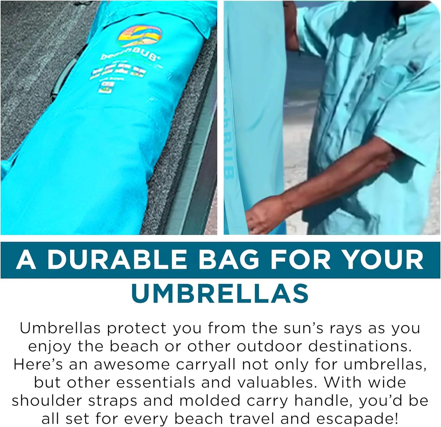 Beach Umbrella Bag - Waterproof & Foldable Beach Bag for Umbrellas with Wide Padded Shoulder Strap & Molded Carry Handle