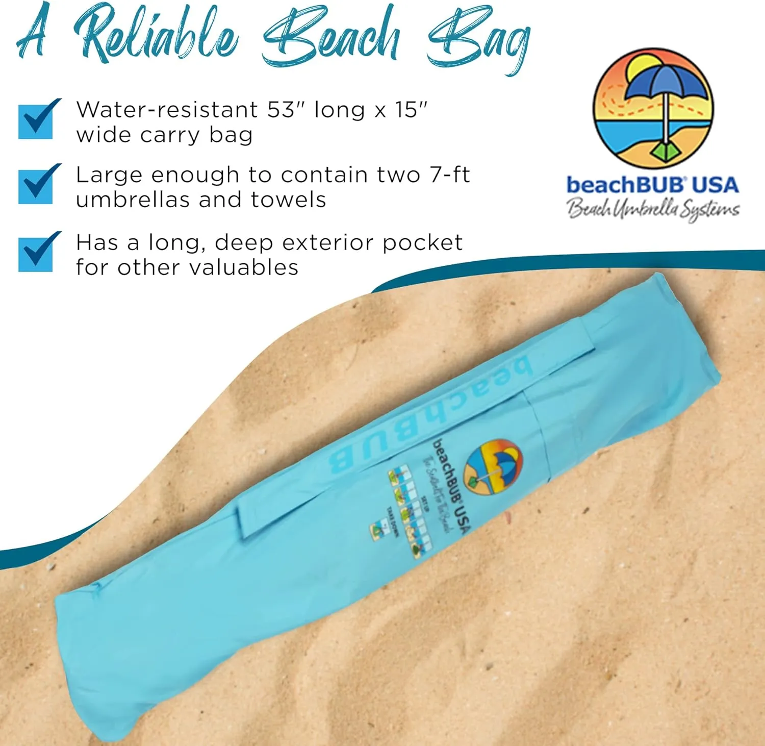 Beach Umbrella Bag - Waterproof & Foldable Beach Bag for Umbrellas with Wide Padded Shoulder Strap & Molded Carry Handle