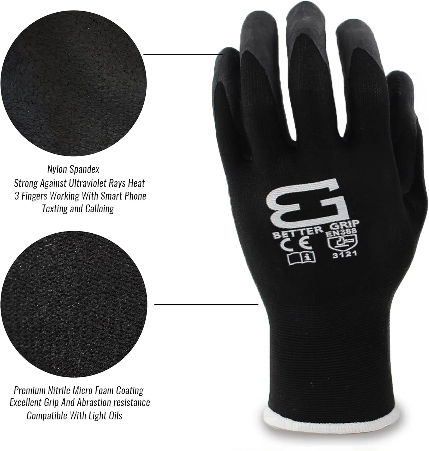 Better Grip 15G nylon Spandex Shell|For Smart Phone,Text,Call,Safety (3Pair)