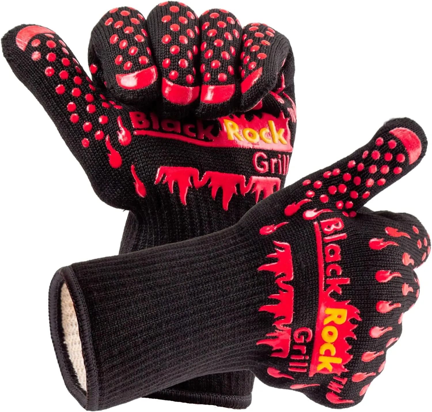 Black Rock Grill Fire & Heat Resistant Cooking Gloves 923F -28cm Silicone Safety Oven Mitts with Fingers- Gloves for Grilling, BBQ, Fireplace, Lava Stones, EN407,EN388, EN ISO 21420 Certified (Medium)