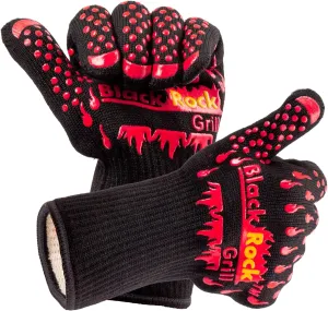 Black Rock Grill Fire & Heat Resistant Cooking Gloves 923F -28cm Silicone Safety Oven Mitts with Fingers- Gloves for Grilling, BBQ, Fireplace, Lava Stones, EN407,EN388, EN ISO 21420 Certified (Medium)