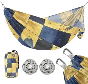 Blue and Gold Checkered Pattern 330lb Capacity Outdoor Hammocks Tree Hammock for Outside Camping Essentials Silla colgante para Patio Exterior