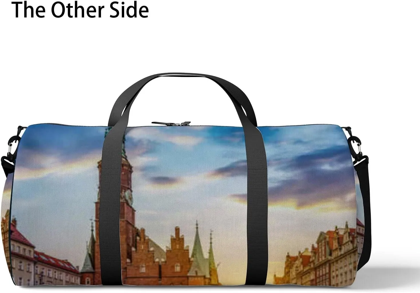 Blue Wroclaw Central Market Sports Bag Tote Bag Waterproof Gym Bag with Shoulder Strap Zipper 2 Side Pockets for Men and Women, Travel and Storage Shoulder Bag.