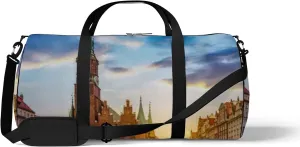 Blue Wroclaw Central Market Sports Bag Tote Bag Waterproof Gym Bag with Shoulder Strap Zipper 2 Side Pockets for Men and Women, Travel and Storage Shoulder Bag.