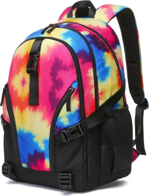 BLUEFAIRY Tie-Dye Backpack for Girls Middle School Bookbag for Kids 18 Inch Childs Book Bag Teens Elementary School Back Pack with Laptop Compartment Side Pockets Buckles XL