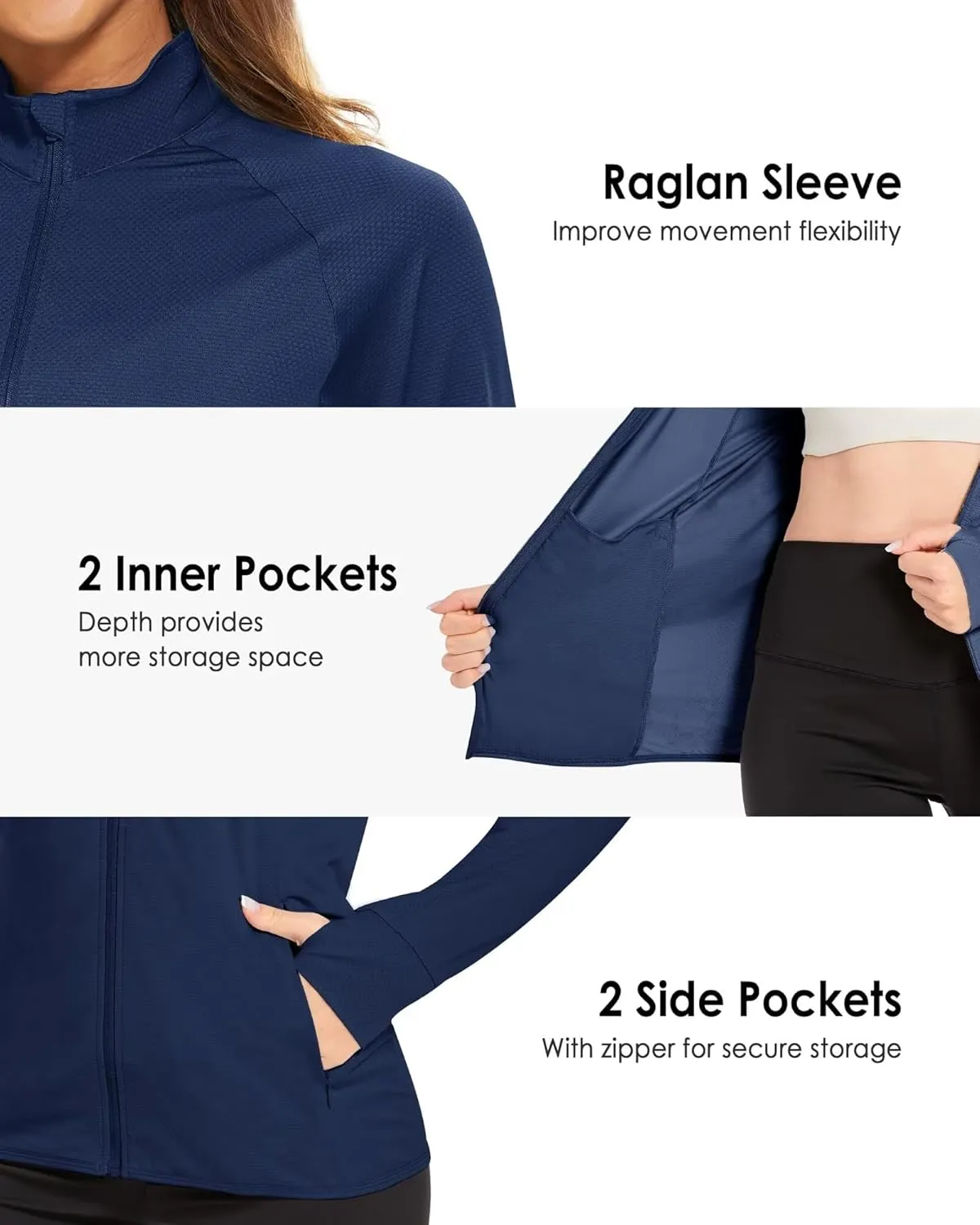 Boladeci Women's Athletic Jackets Lightweight UPF 50  Sun Shirts Long Sleeve Full Zip Up Quick Dry Running Workout Jackets