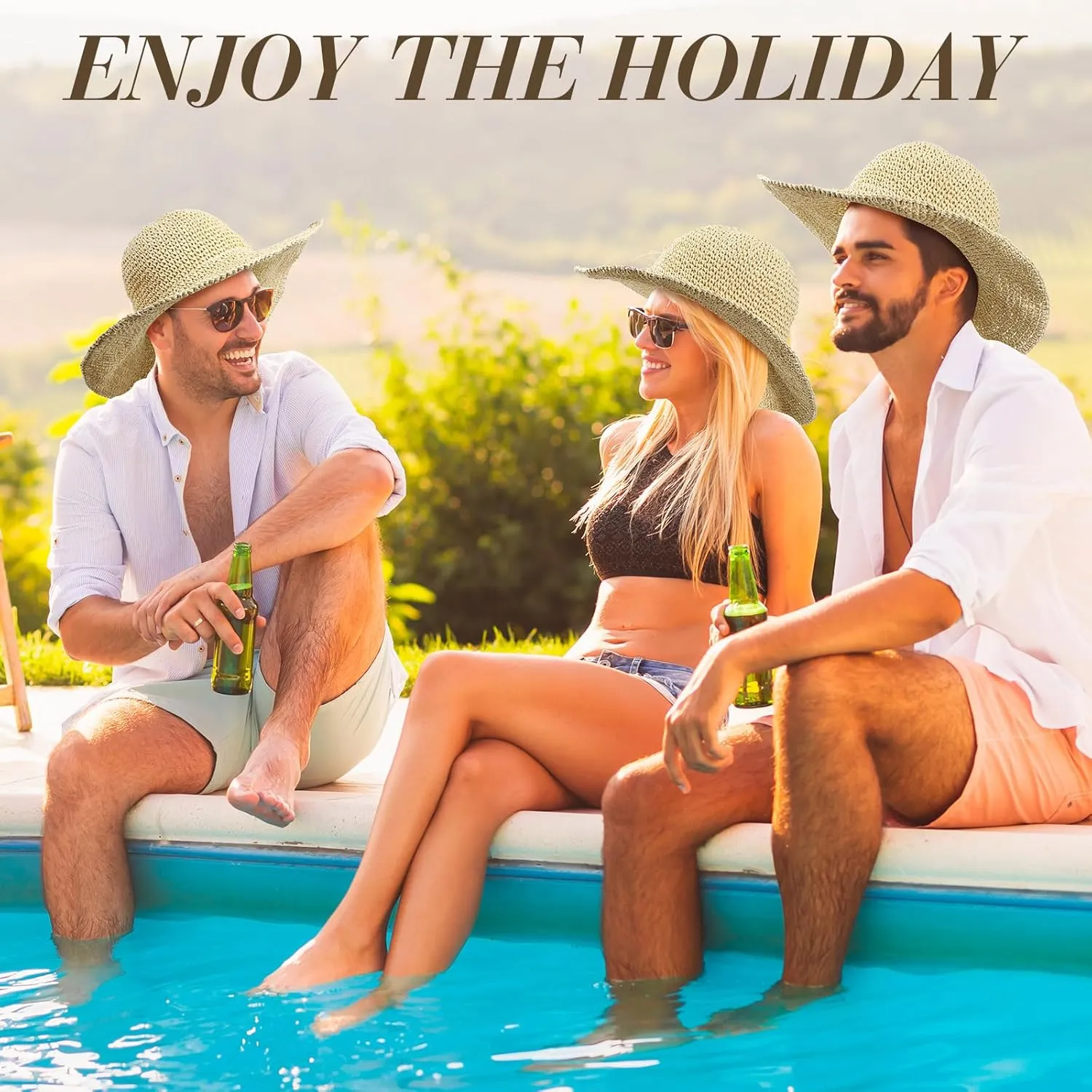 Bonuci 6 Pcs Floppy Paper Straw Sun Hat Foldable Packable Wide Brim Scarecrow Hat Breathable Crochet Bucket Beach Hat