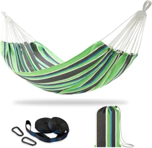 Brazilian Double Hammock with Tree Straps,Extra Large 94x63IN,2 Persons Hammock for Backyard Patio Outdoor and Indoor,450lbs Weight Capacity,Soft Woven Cotton Fabric - Black Stripe