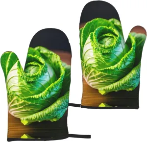 Bright Cabbage Print Mittens for Cooking Oven Mitts Heat Resistant Mitts 5.9 X 11in for Kitchen Baking