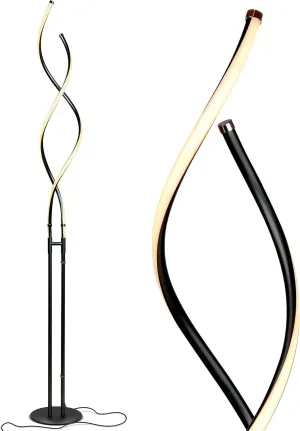 Brightech Embrace Dimmable LED Floor Lamp – Modern Spiral Adjustable Standing Lamp for Living Rooms & Offices – 2-in-1 Tall End Table Lamp for Bedroom Reading - Black