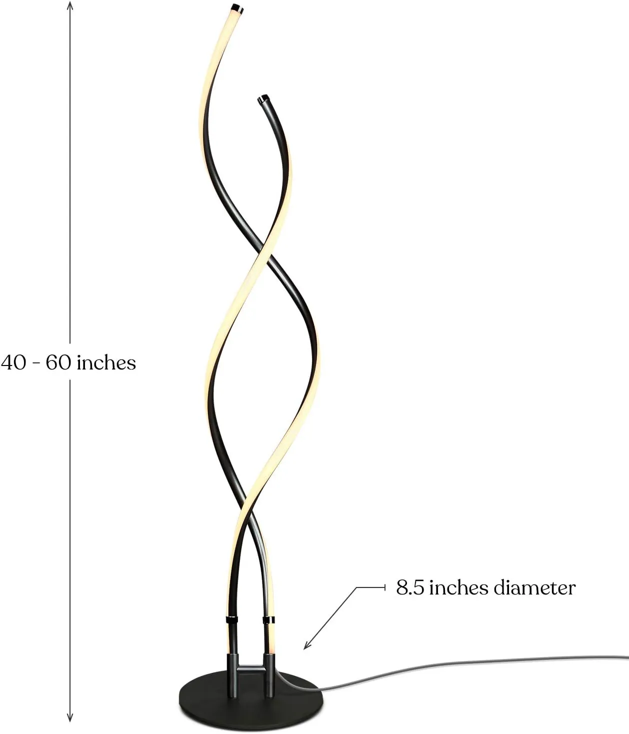Brightech Embrace Dimmable LED Floor Lamp – Modern Spiral Adjustable Standing Lamp for Living Rooms & Offices – 2-in-1 Tall End Table Lamp for Bedroom Reading - Black