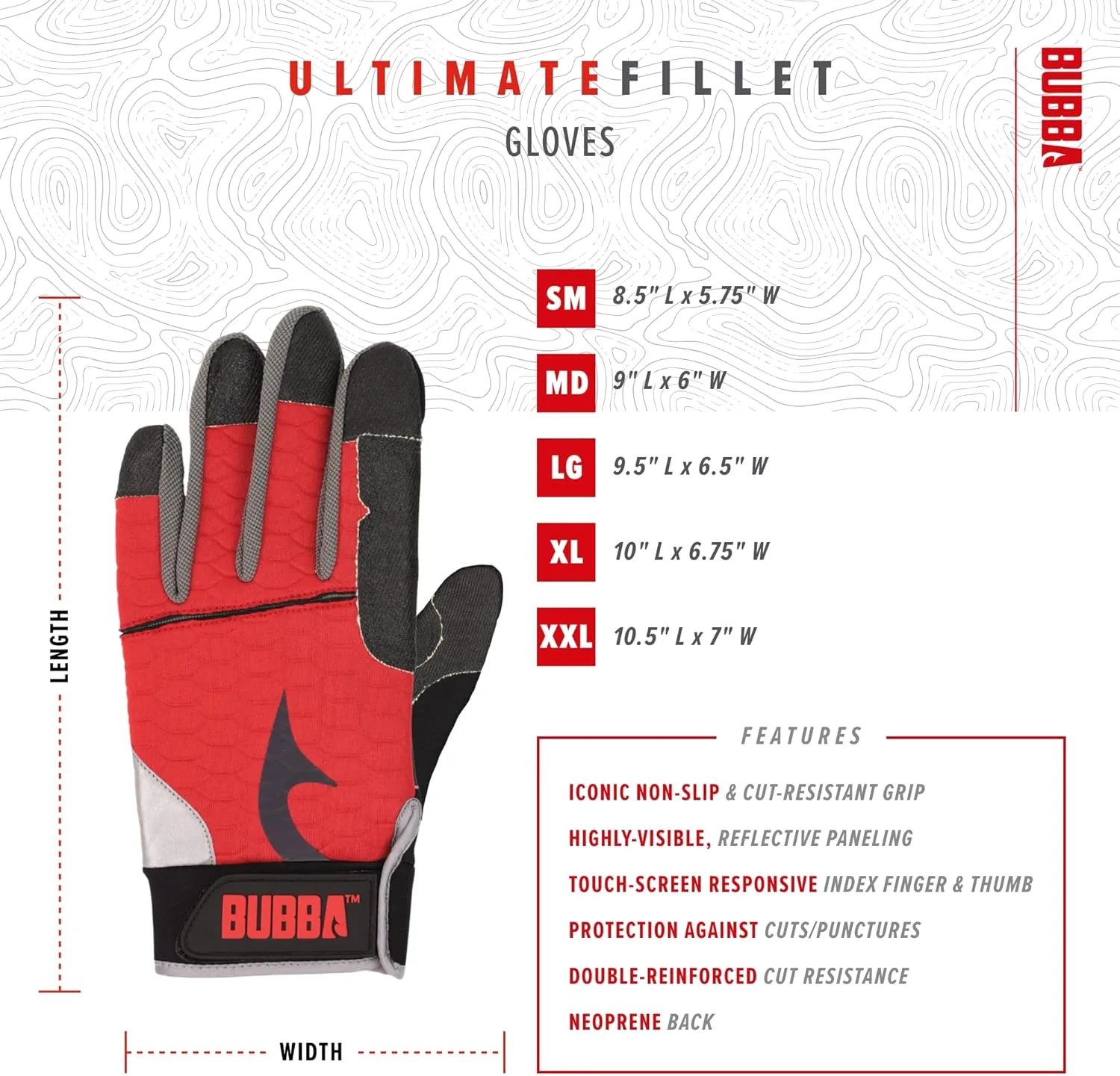 BUBBA Ultimate Fillet Gloves - Cut Resistant - Touch Screen Usability for Fishing, Angling, Boating & Outdoors