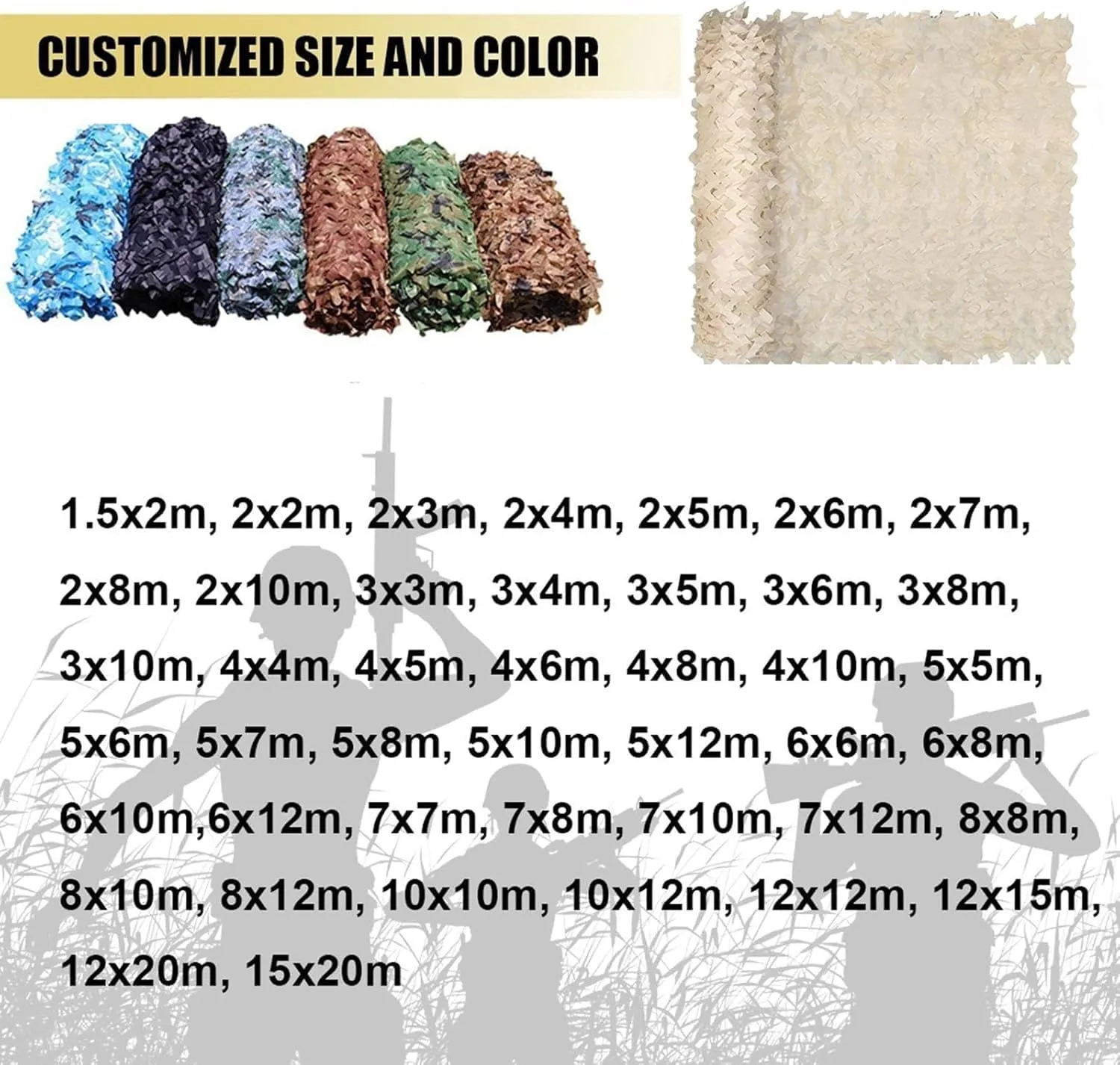 Bulk Roll Camo Netting, Breathable Anti-UV Shade Net 2x4 4x5 4x6 5x5 5x6 Lightweight Sunblock Shade Cloth, Outdoor Camping Theme Party Privacy Fence(1.5x3.0m/4.9x9.8ft)