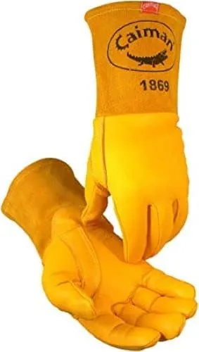 Caiman Premium Top Grain Goatskin MIG Welding Gloves, DuPont Kevlar Stitching, Unlined, 4-inch Gauntlet Cuff, Gold, Small (1869-3)
