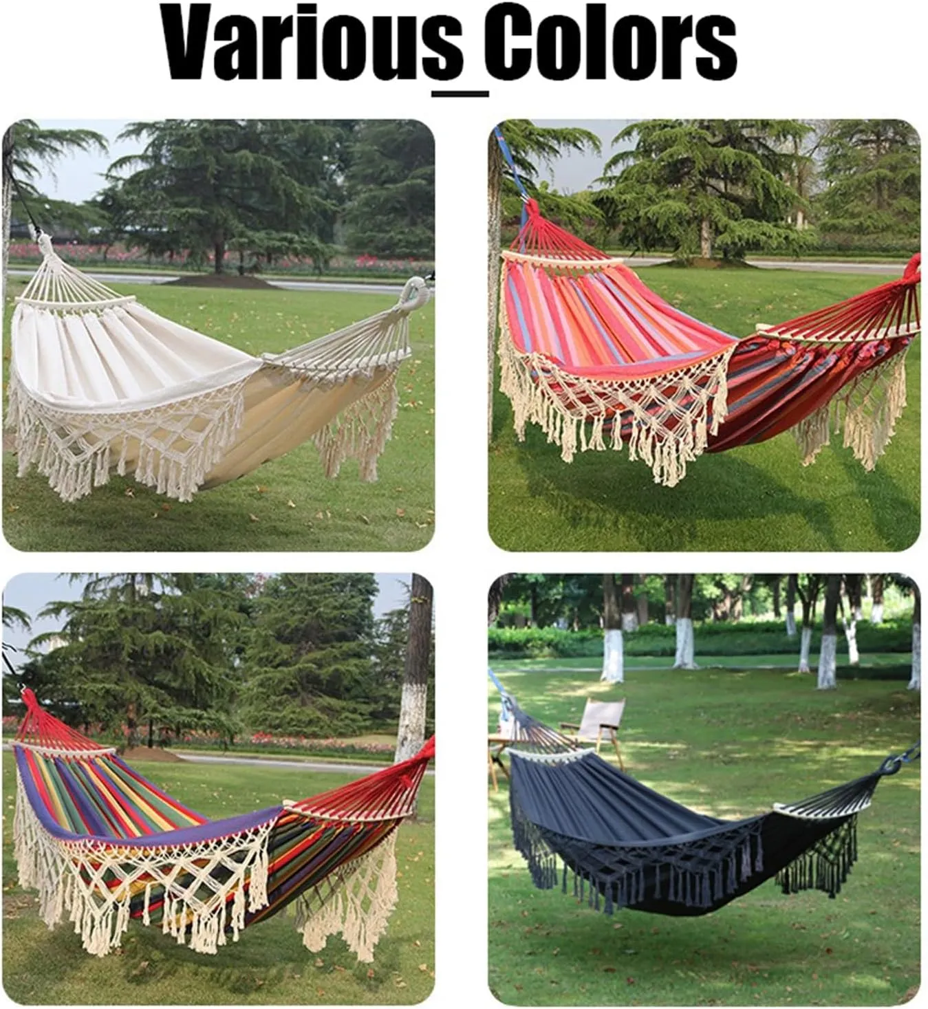 Camping Hammock Brazilian Tassels with Fringe Crochet Cotton Linen Double Hammock for Outdoor Indoor Garden Patio Porch Yard Included Carrying Bag Garden Patio Backyard