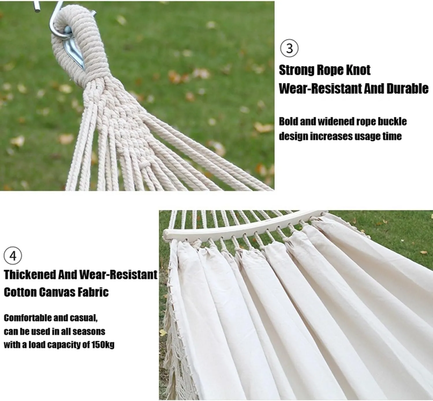 Camping Hammock Brazilian Tassels with Fringe Crochet Cotton Linen Double Hammock for Outdoor Indoor Garden Patio Porch Yard Included Carrying Bag Garden Patio Backyard