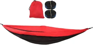 Camping Hammock for 2 Person Portable Parachute Nylon Hammock for Travel Outdoor Backpacking Camping Hammock Portable Hammock Camping Essentials Outdoor Hammock (Red and Black)