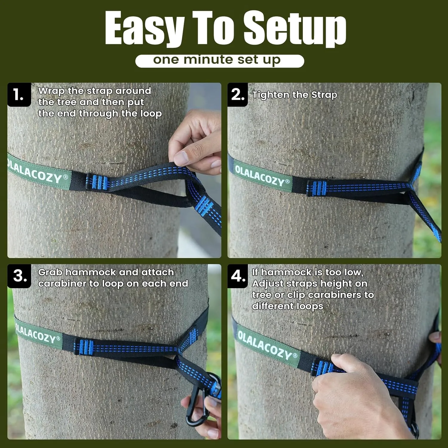 Camping Hammock,Camping Essentials,Lightweight Portable Double & Single Hammock with Tree Straps, Camping Gear for Outside Hiking Camping Beach Backpack Travel, Blue & Light Black, Large