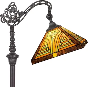 Capulina Tiffany Floor Lamp H62 Tall Antique Mission Style Stained Glass Soft Light Arched Gooseneck Adjustable Angle Reading Lamp for Living Room Bedroom