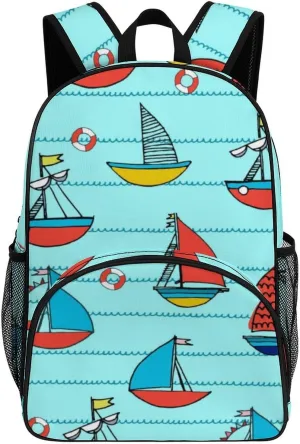 Cartoon Sailboat Pattern Backpack for Worker Teacher Business Hiking Travel Bag Shoulders Bag