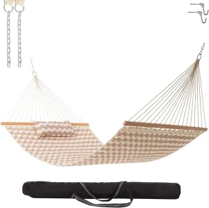 Castaway Living Large 11.5 ft Beige Chevron Polyester Quilted Hammock with Pillow, Storage Bag, Extension Chains & Tree Hooks Included, 350 Pound Weight Capacity, Perfect for Any Space