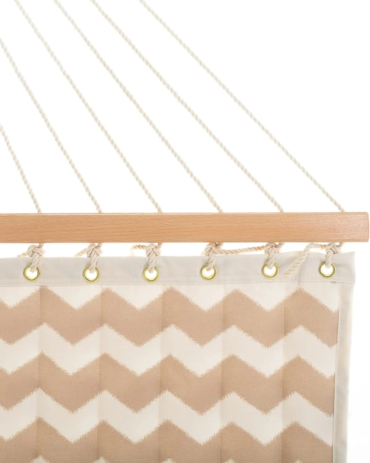 Castaway Living Large 11.5 ft Beige Chevron Polyester Quilted Hammock with Pillow, Storage Bag, Extension Chains & Tree Hooks Included, 350 Pound Weight Capacity, Perfect for Any Space