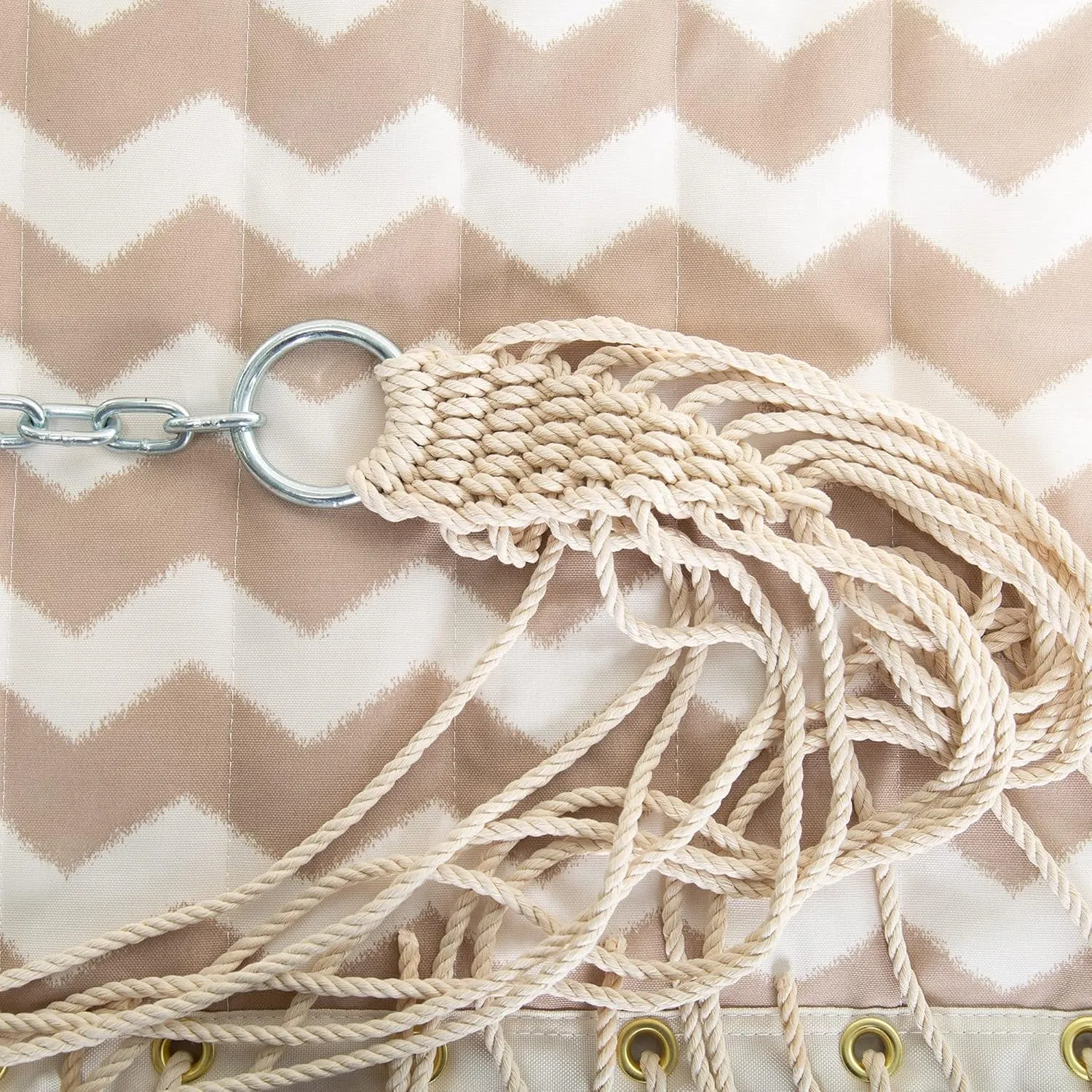 Castaway Living Large 11.5 ft Beige Chevron Polyester Quilted Hammock with Pillow, Storage Bag, Extension Chains & Tree Hooks Included, 350 Pound Weight Capacity, Perfect for Any Space