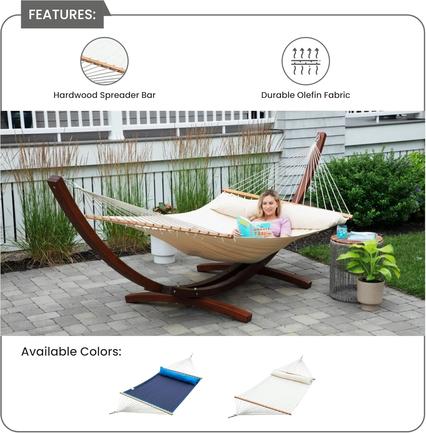 Ceara Patio Hammock Olefin Hammock Double Hammock for Two People Outdoor Patio Swing Chair Quilted Hammock Use Inside Outside Backyard Decor Porch Swing - Cream White