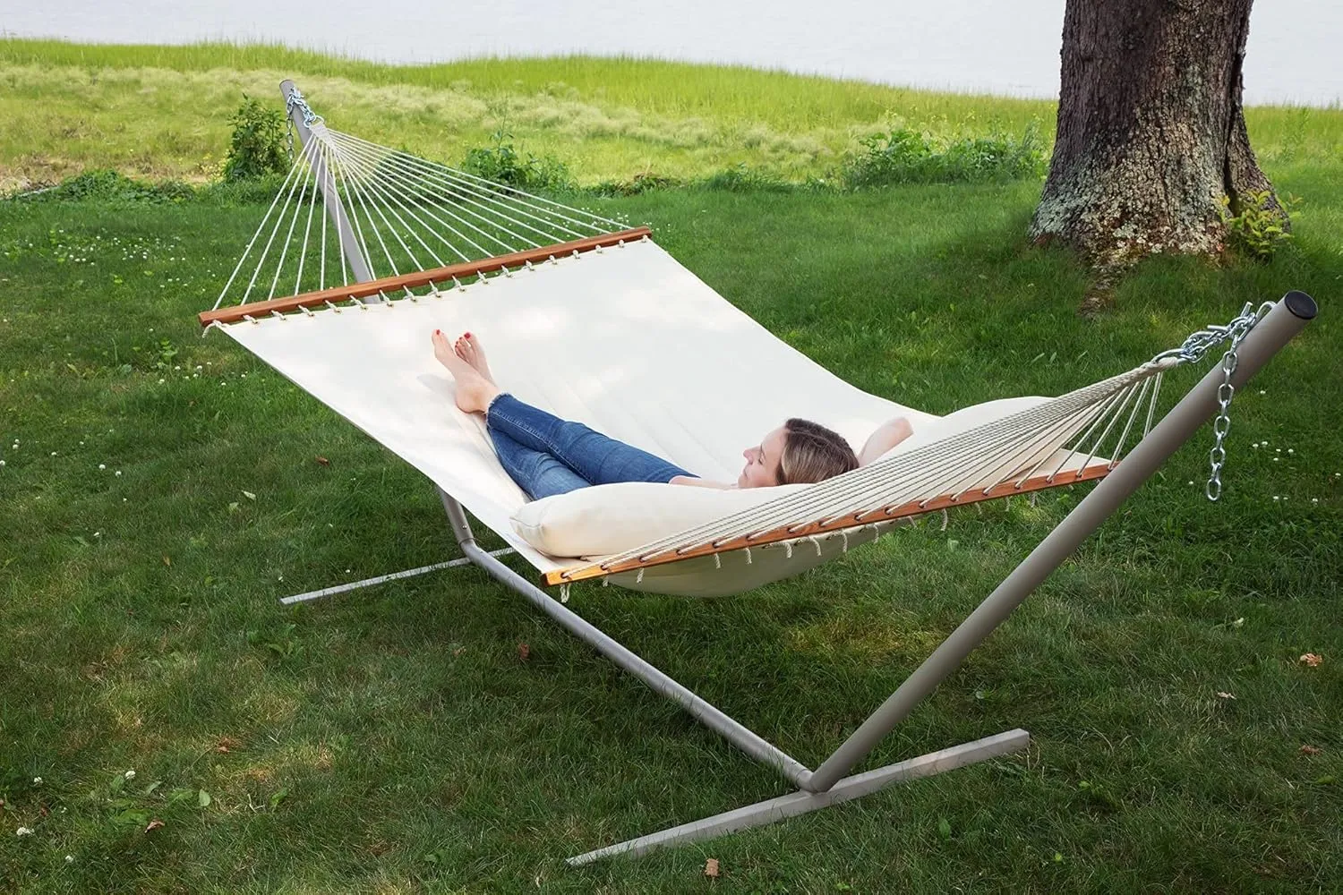 Ceara Patio Hammock Olefin Hammock Double Hammock for Two People Outdoor Patio Swing Chair Quilted Hammock Use Inside Outside Backyard Decor Porch Swing - Cream White