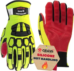 Cestus 3204, Firefighter Rescue Extrication Gloves, 608°F Heat Resistant Silicone Palm, Heavy Duty Impact Gloves for Men