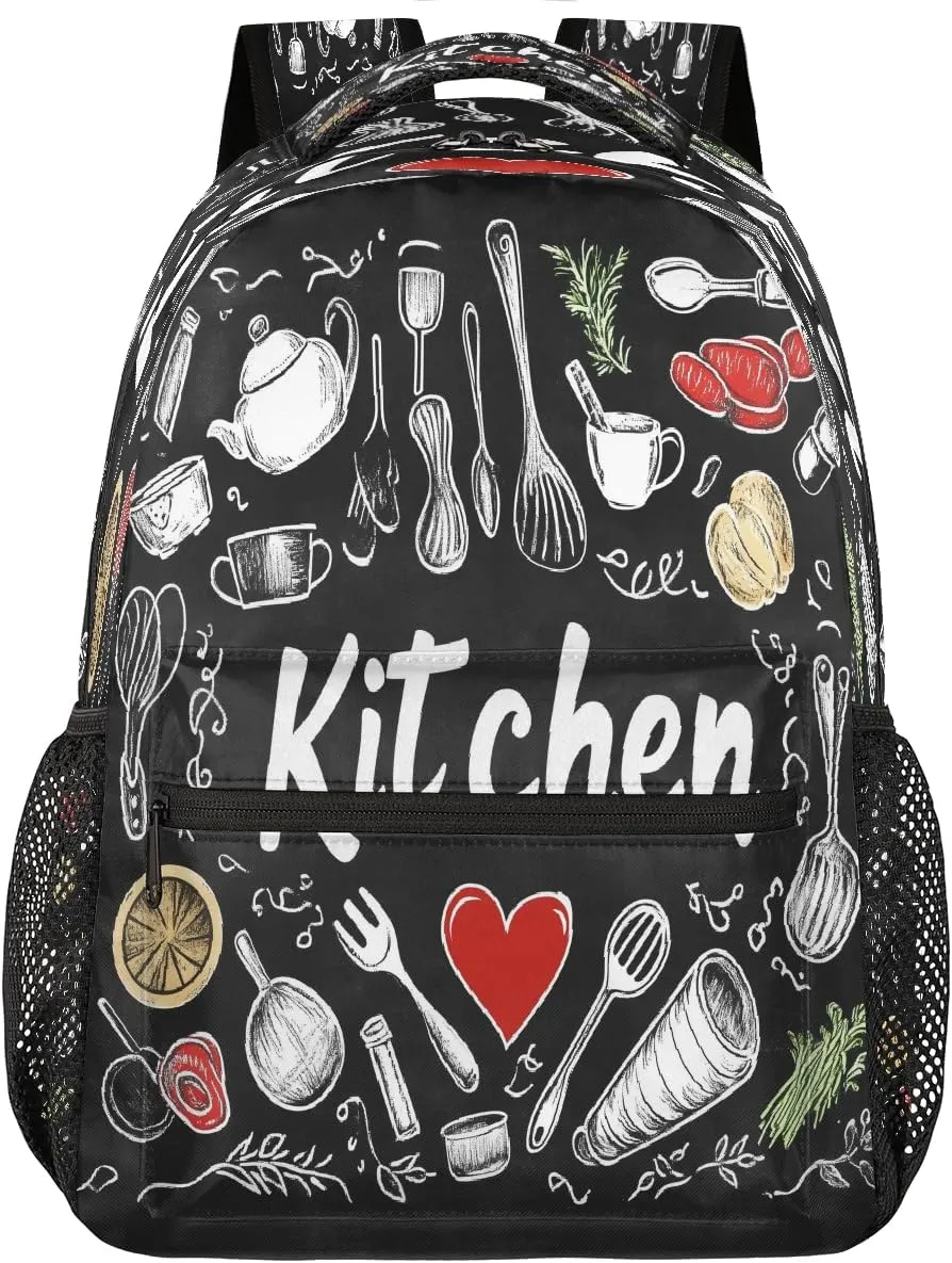 Chalk Style Kitchen Design Travel Backpack, Large 16 Inch Laptop Bookbag Lightweight Carry-On Bag for Business Travel & Hiking