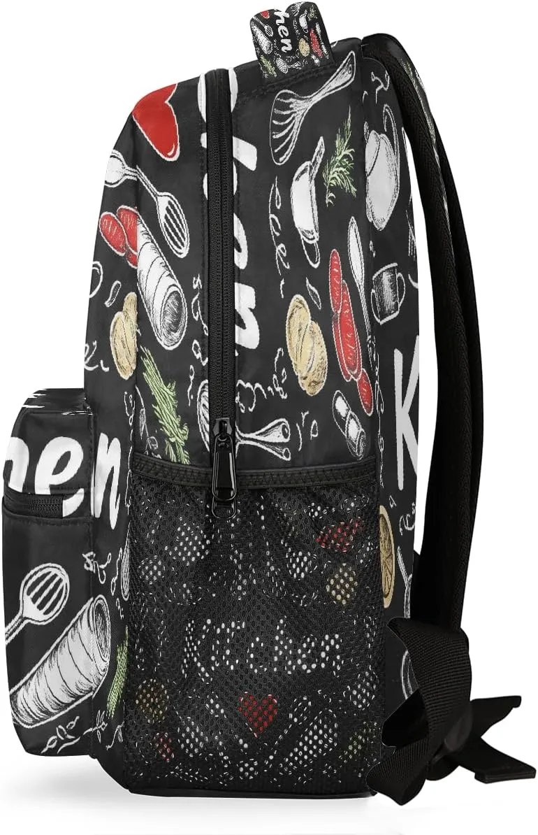 Chalk Style Kitchen Design Travel Backpack, Large 16 Inch Laptop Bookbag Lightweight Carry-On Bag for Business Travel & Hiking