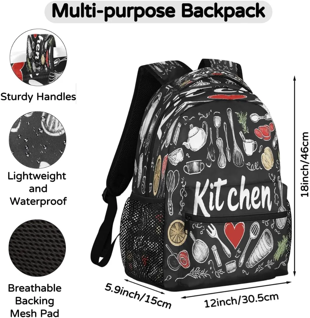 Chalk Style Kitchen Design Travel Backpack, Large 16 Inch Laptop Bookbag Lightweight Carry-On Bag for Business Travel & Hiking
