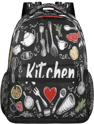Chalk Style Kitchen Design Travel Backpack, Large 16 Inch Laptop Bookbag Lightweight Carry-On Bag for Business Travel & Hiking