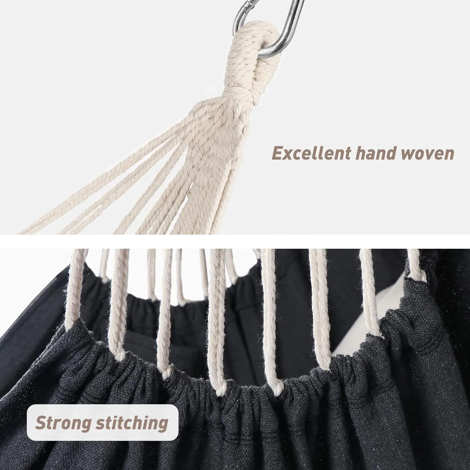 Chihee Hammock Chair Hanging Swing 2 Pillows Included,Strong Webbing Straps and Hooks for Easy Hanging Soft Cotton Hanging Chair Side Pocket Tassel Chair Comfort Indoor Outdoor Dark Grey